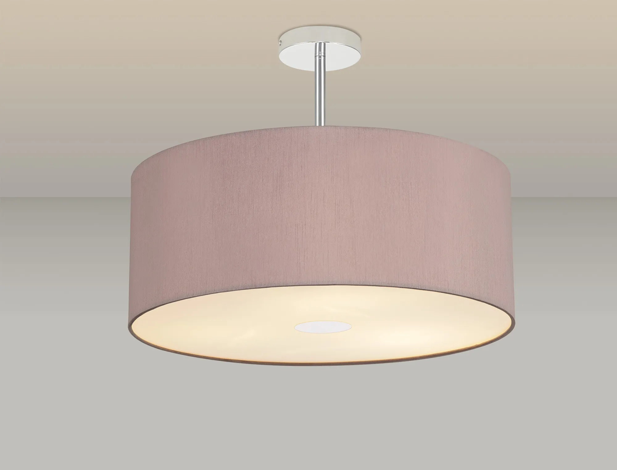 Baymont 50cm Semi Flush 3 Light Polished Chrome, Taupe/Halo Gold, Frosted Diffuser DK0329  Deco Baymont CH TA